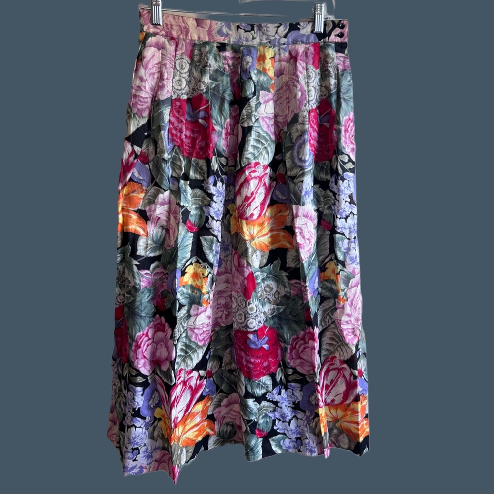 Vintage Jerri Sherman Linen Floral Skirt (with pockets!)
